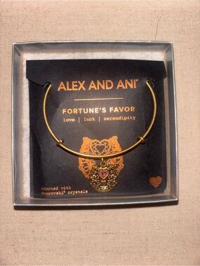 NWT Alex and Ani Fortune's Favor Gold Charm Bangle with Pink Heart